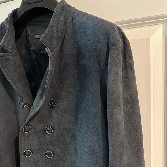 John Varvatos blue double breasted suede jacket - Picture 2 of 5